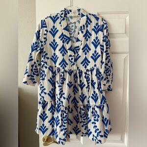 Zara Blue and White Puff Sleeve Sundress